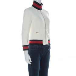 Pre Owned Gucci Off White Jersey Knit Web Trim Track Jacket XS
