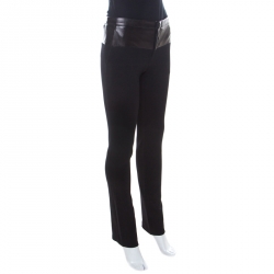 Pre Owned بنطلون غوتشي جلد سترتش أسود S 