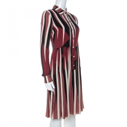 Pre Owned Gucci Multicolor Geometric Print Silk Crepe de Chine Shirt Dress S