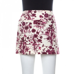 Pre Owned Gucci Beige and Purple Floral Print Cotton Pleated Mini Skirt M