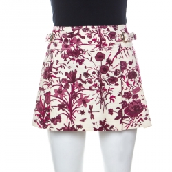 Pre Owned Gucci Beige and Purple Floral Print Cotton Pleated Mini Skirt M