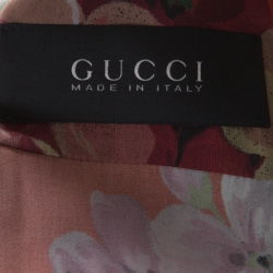 Gucci Red Geranium Print Silk Tie Neck Detail Button Front Shirt M