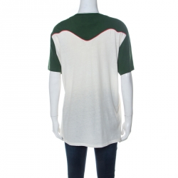 Gucci Off White and Green Cotton Snake Stud Detail Embroidered T-Shirt L