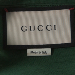 Gucci Off White and Green Cotton Snake Stud Detail Embroidered T-Shirt L