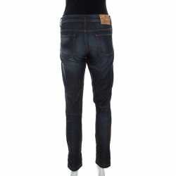 Pre Owned Gucci Blue Dark Wash Denim Chain Detail Straight Fit New Leggings Jeans S