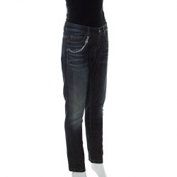 Pre Owned Gucci Blue Dark Wash Denim Chain Detail Straight Fit New Leggings Jeans S