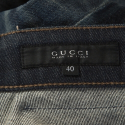 Pre Owned Gucci Blue Dark Wash Denim Chain Detail Straight Fit New Leggings Jeans S