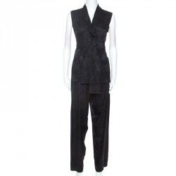 Gucci Black Embossed Silk Top and Trouser Set S
