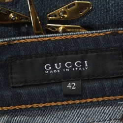 Pre Owned Gucci Blue Embellished Denim Straight Fit Jeans M