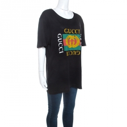 Pre Owned Gucci Black Washed Out Logo Cotton Oversized T-shirt M