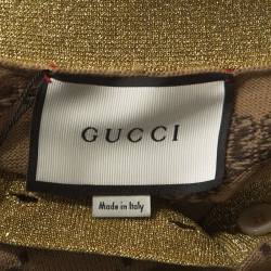 Pre Owned Gucci Beige Monogram Pattern Metallic Knit Collar Sweater S