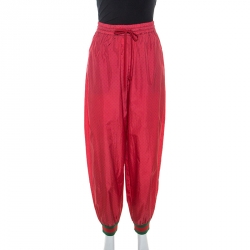 Gucci Red Monogram Print Nylon Contrast Trim Dapper Dan Joggers M