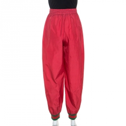Gucci Red Monogram Print Nylon Contrast Trim Dapper Dan Joggers M