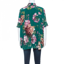 Gucci Green Floral Printed Silk Neck Tie Detail Shirt S