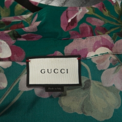 Gucci Green Floral Printed Silk Neck Tie Detail Shirt S