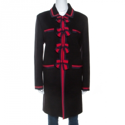 Gucci Black Wool Bow Detail Coat L