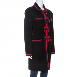 Gucci Black Wool Bow Detail Coat L