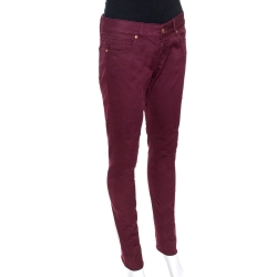 Pre Owned Gucci Burgundy Stretch Denim New Leggings S