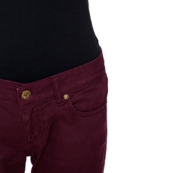 Pre Owned Gucci Burgundy Stretch Denim New Leggings S