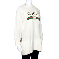 Gucci Cream Appliqued Cotton Blind For Love Oversized Hoodie M