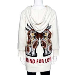 Gucci Cream Appliqued Cotton Blind For Love Oversized Hoodie M