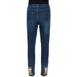 Pre Owned Gucci Indigo Floral Appliqued Denim Skinny Jeans L