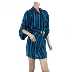 Pre Owned Gucci Striped Satin Belted Dress S