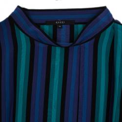 Pre Owned Gucci Striped Satin Belted Dress S