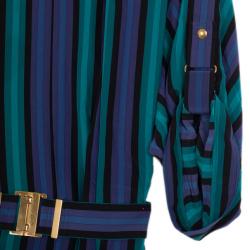 Pre Owned Gucci Striped Satin Belted Dress S