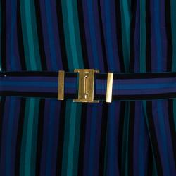 Pre Owned Gucci Striped Satin Belted Dress S