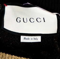 Pre Owned Gucci Black and Gold Wool Lurex Trim GG Logo Detail Skirt L