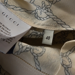 Pre Owned Gucci Cream & Navy Blue Silk Rhombus Skirt S