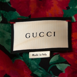 Pre Owned Gucci Multicolor Floral Printed Silk Embellished Pearl Detail Blouse M