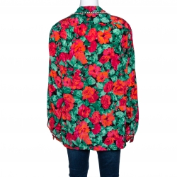 Pre Owned Gucci Multicolor Floral Printed Silk Embellished Pearl Detail Blouse M