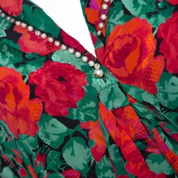 Pre Owned Gucci Multicolor Floral Printed Silk Embellished Pearl Detail Blouse M