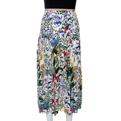 Pre Owned Gucci Multicolor Floral Printed Silk Pleated Midi Skirt M