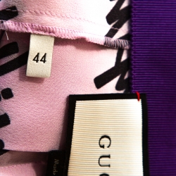 Pre Owned Gucci Pink Silk Cursive Logo Print Pleated Midi Skirt M