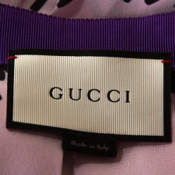 Pre Owned Gucci Pink Silk Cursive Logo Print Pleated Midi Skirt M