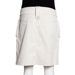Pre Owned Gucci Ecru Garbadine Navy Badge Embellished Detail Mini Skirt M