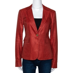 Pre Owned Gucci Brick Red Hemp & Silk Single Buttoned Blazer M