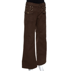 Pre Owned Gucci Brown Denim Metal Detail Boot Cut Jeans M