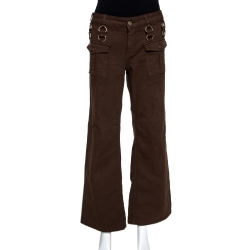 Pre Owned Gucci Brown Denim Metal Detail Boot Cut Jeans M