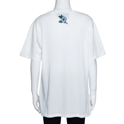 Pre Owned Gucci White Vintage Logo Print Cotton Worn Effect Oversized T-Shirt S