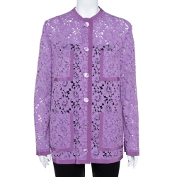 Pre Owned Gucci Purple Floral Lace Button Front Cardigan M