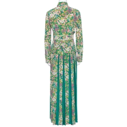 Pre Owned Gucci Green Floral Printed Silk Pleated Maxi Dress S