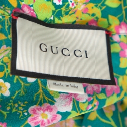 Pre Owned Gucci Green Floral Printed Silk Pleated Maxi Dress S