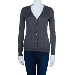 مملوكة مسبقًا Gucci Grey Monogram Button Down Cardigan S