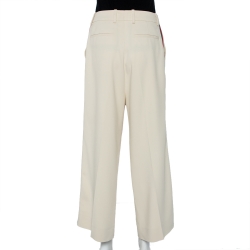 Pre Owned Gucci Beige Crepe Web Strip Detail Culottes M