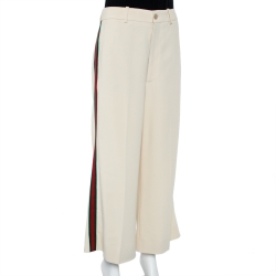Pre Owned Gucci Beige Crepe Web Strip Detail Culottes M