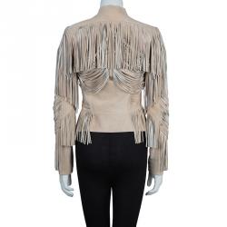 مملوكة مسبقًا Gucci Beige Fringed Suede Jacket S